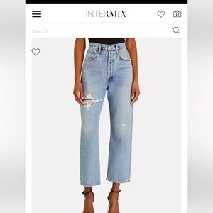 Agolde high rise 90’s pinch waist crop distressed jeans EUC